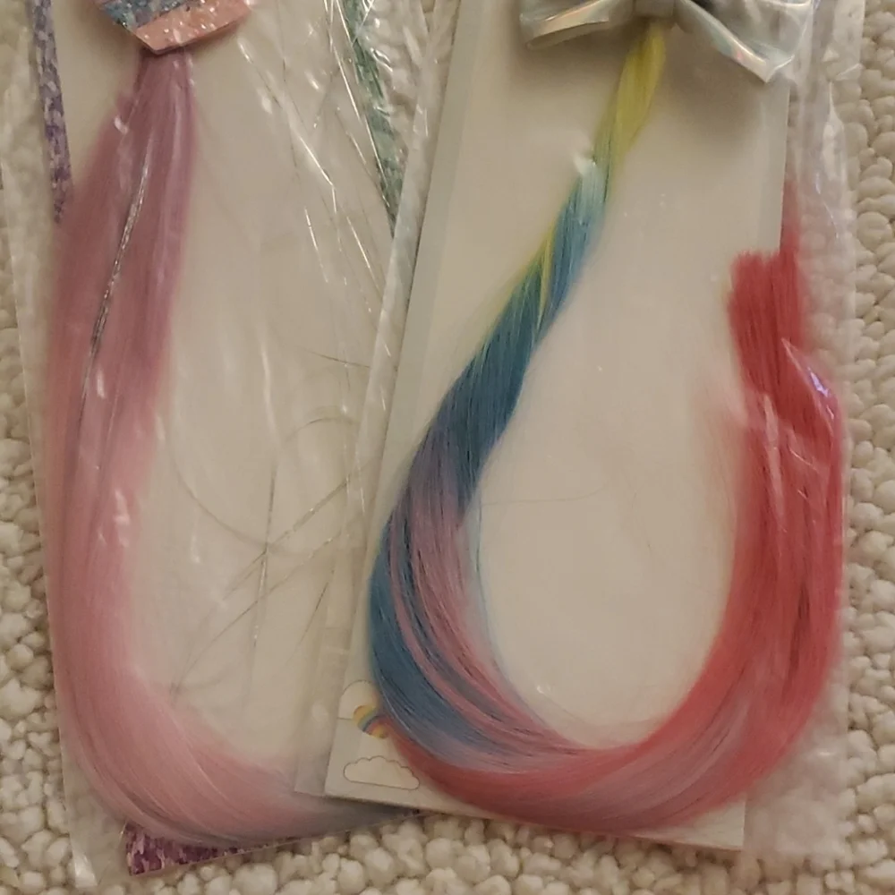 Wonder Nation Girls Faux Hair Extension Ponytail Hair Tie Set 2 Pack NWT